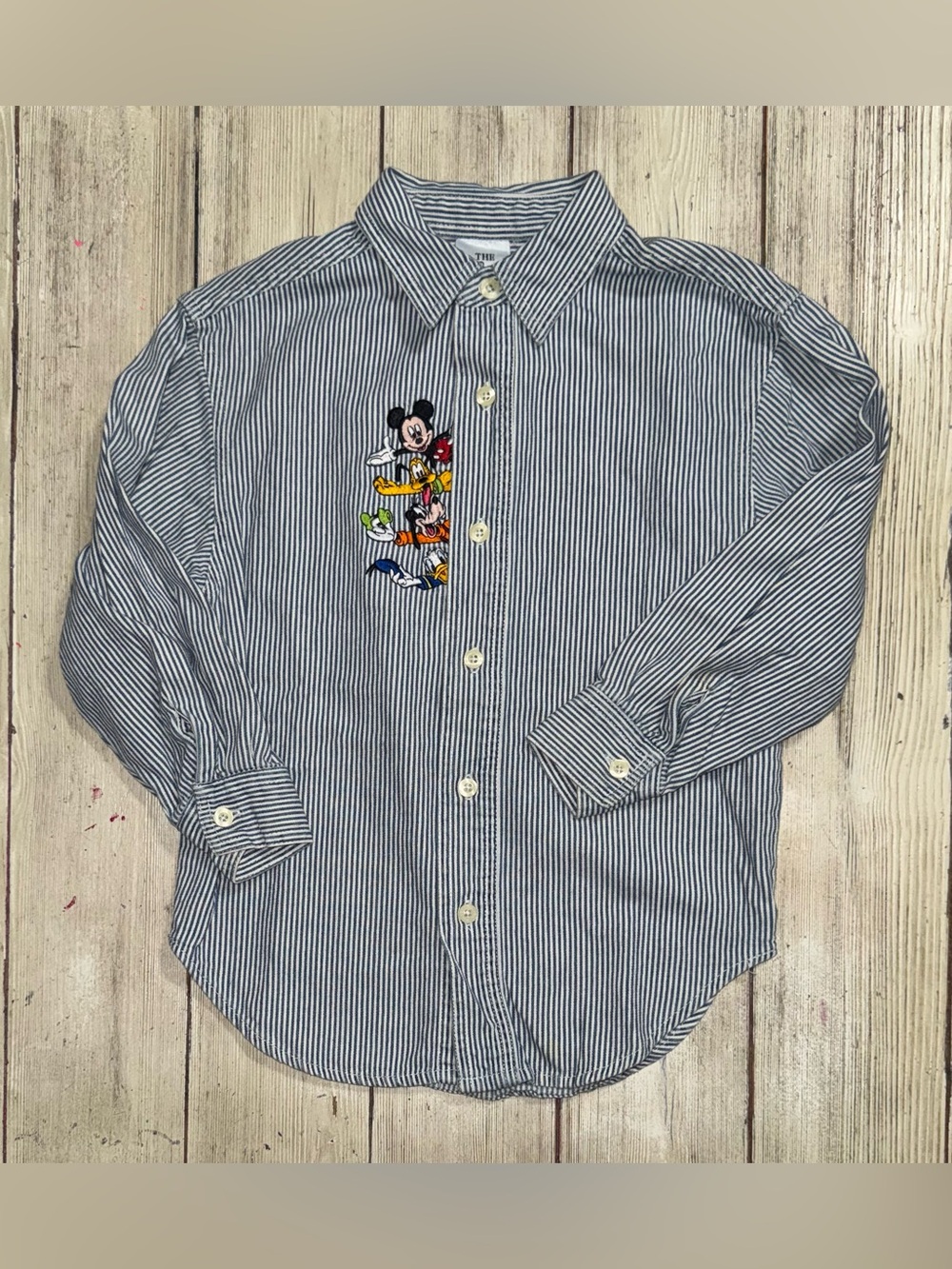 Vintage Disney Store Mickey & Friends peeping striped button down shirt ~6y boys